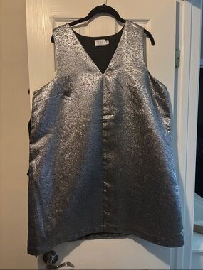 Time and Tru Metallic Silver V-Neck Tunic Tank